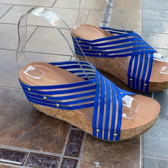 Bamboo Blue with Mesh Chris across Platform Sandals - Picture 2 of 7
